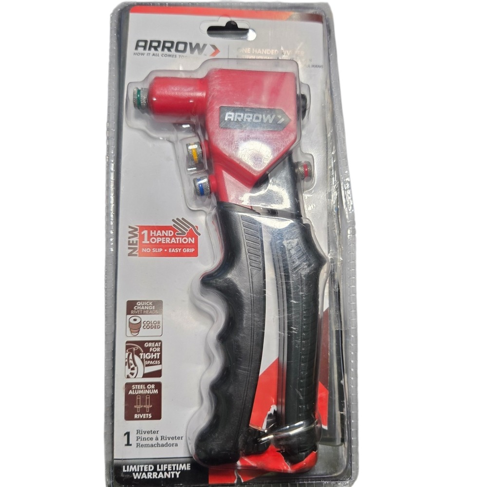 Arrow One-Handed Manual Riveter Aluminum 1/8", 3/16", 5/16" RT187M Box Is Open